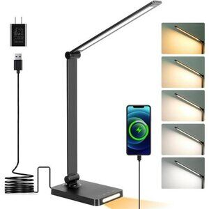 LED desk lamp with USB ports touch control dimmable reading light for home offic